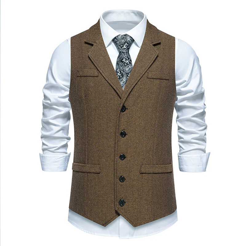 Herren elegante Anzugweste mit feinem Fischgrätmuster Heidi-Mode - Image 7