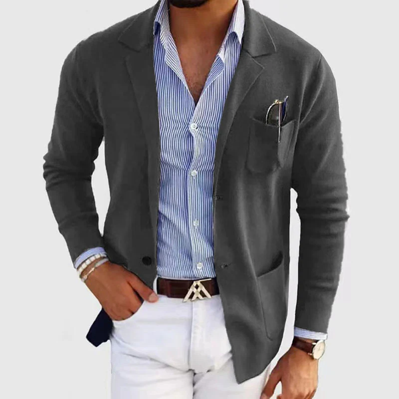 Herren elegante Strickjacke mit dezentem Design und praktischen Taschen Heidi-Mode