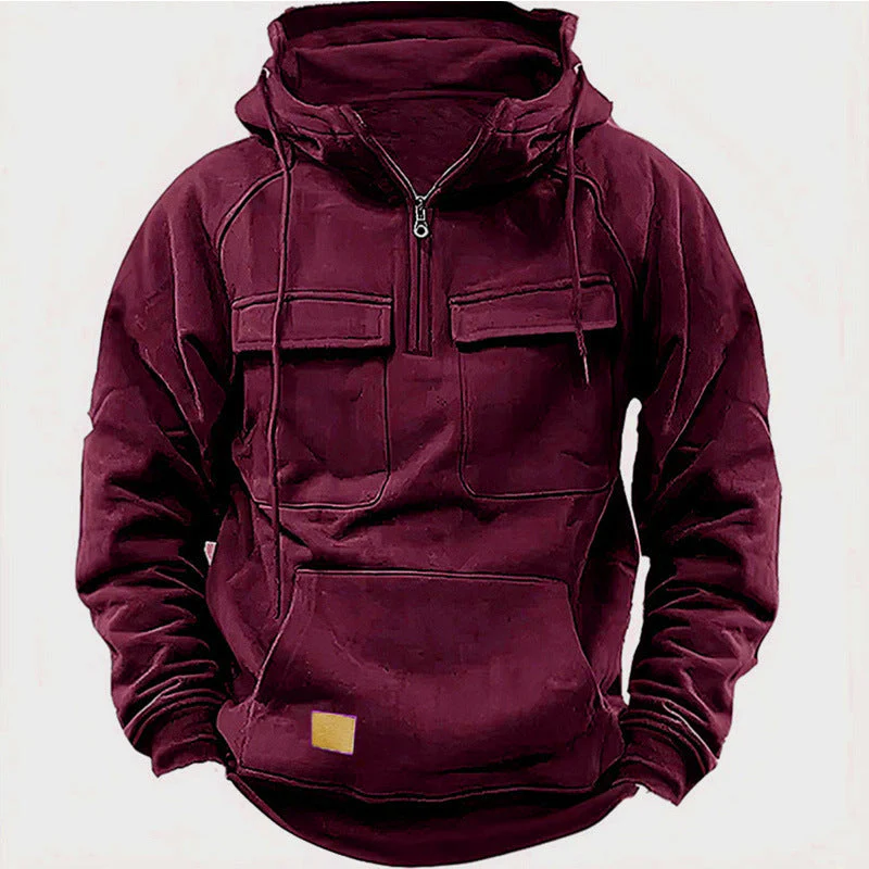 Herren Funktionale Kapuzenpullover mit Praktischen Taschen und Kurzem Reißverschluss Heidi-Mode - Image 3