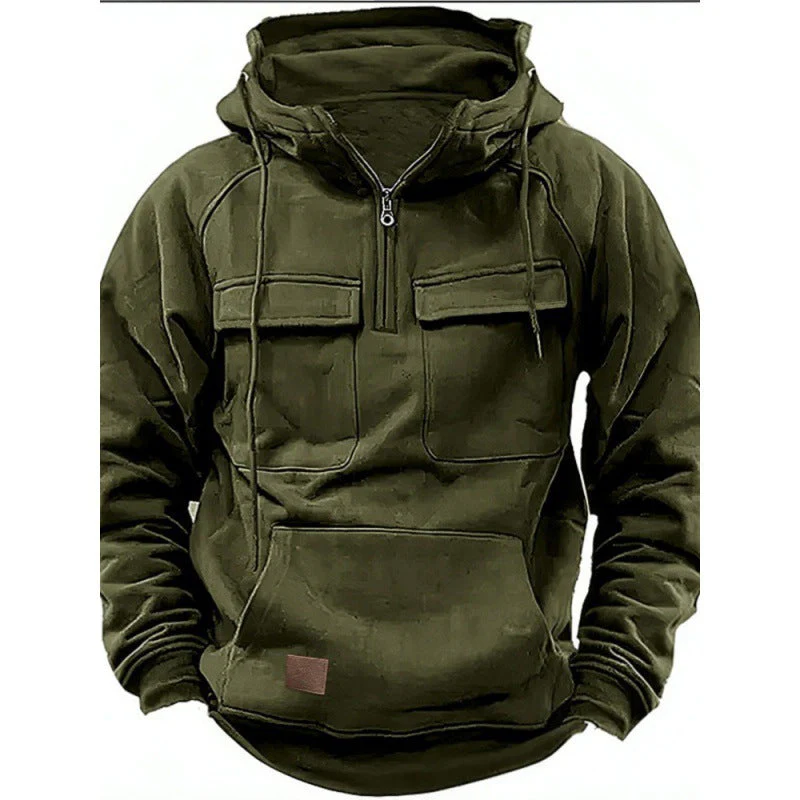 Herren Funktionale Kapuzenpullover mit Praktischen Taschen und Kurzem Reißverschluss Heidi-Mode - Image 4