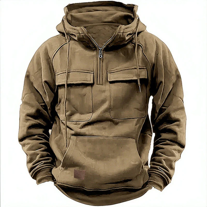 Herren Funktionale Kapuzenpullover mit Praktischen Taschen und Kurzem Reißverschluss Heidi-Mode - Image 5