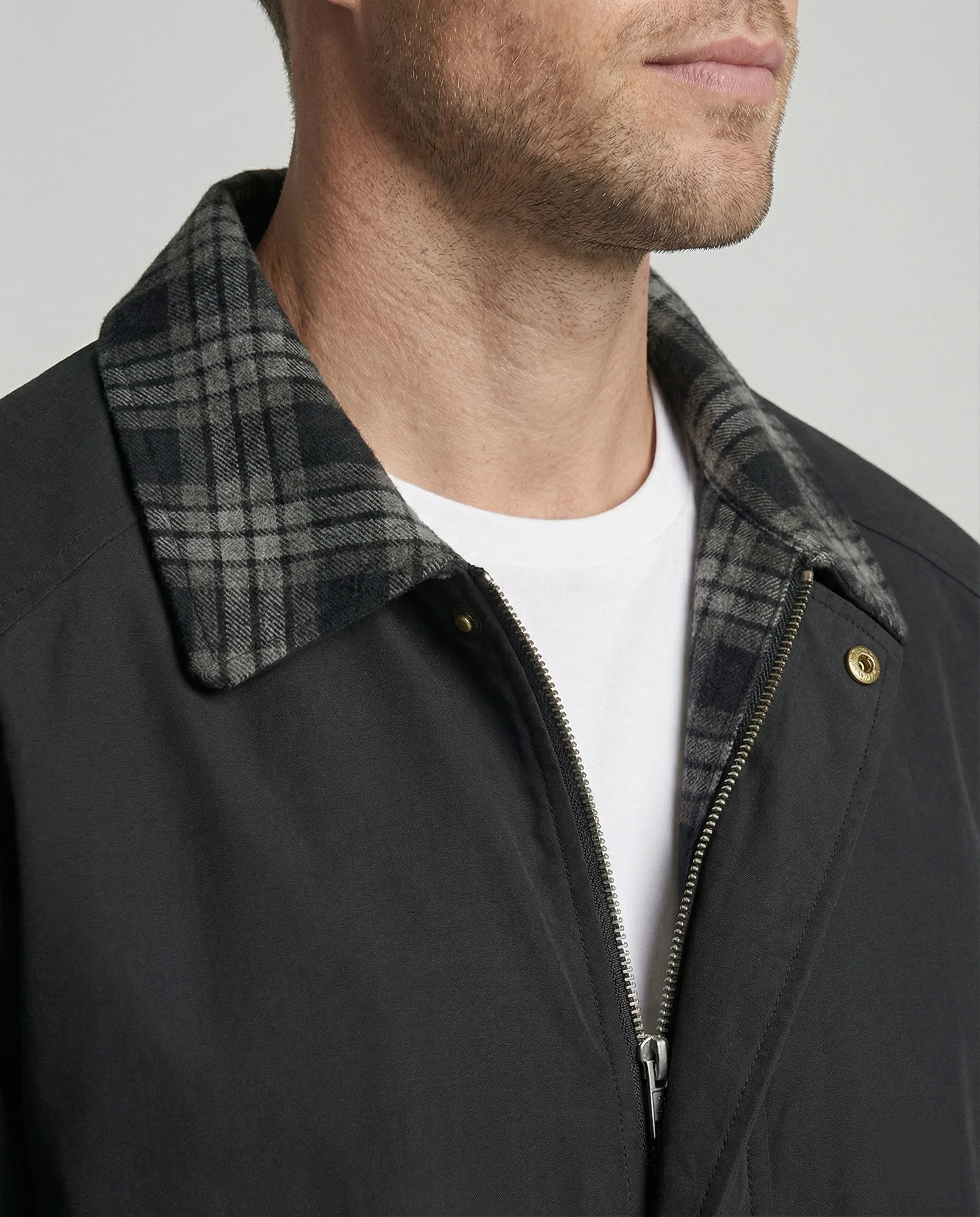 Herren gefütterter Blouson mit kariertem Innenfutter Hemdkragen Elastischer Saum und Druckknopfverschluss Heidi-Mode - Image 2