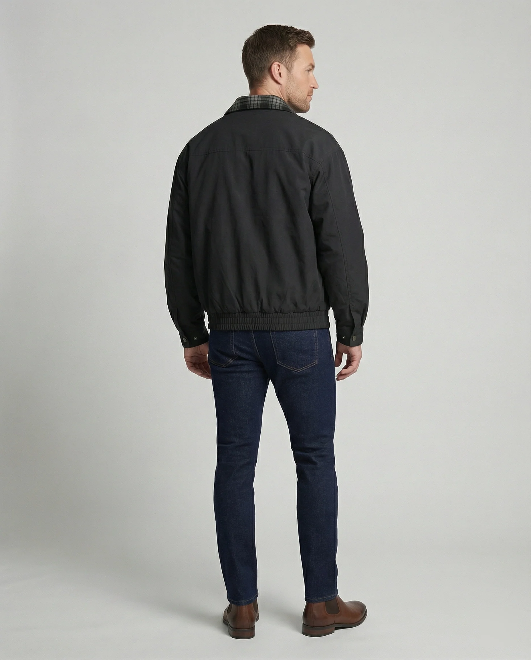Herren gefütterter Blouson mit kariertem Innenfutter Hemdkragen Elastischer Saum und Druckknopfverschluss Heidi-Mode - Image 3