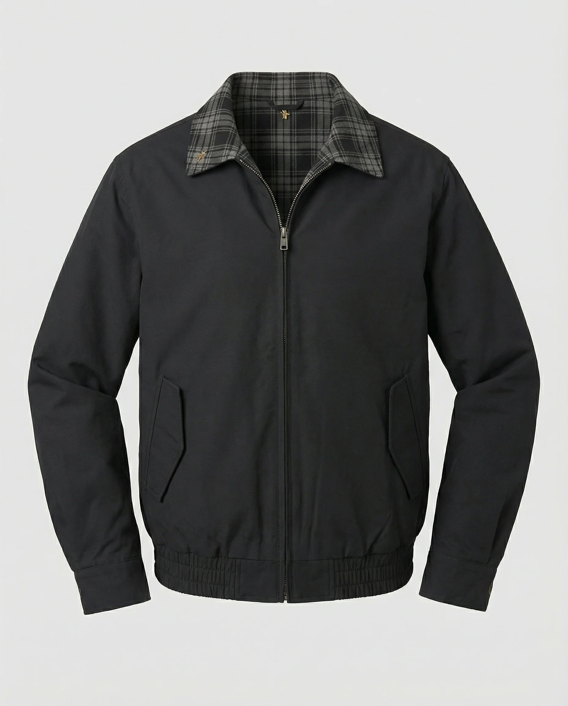 Herren gefütterter Blouson mit kariertem Innenfutter Hemdkragen Elastischer Saum und Druckknopfverschluss Heidi-Mode - Image 4