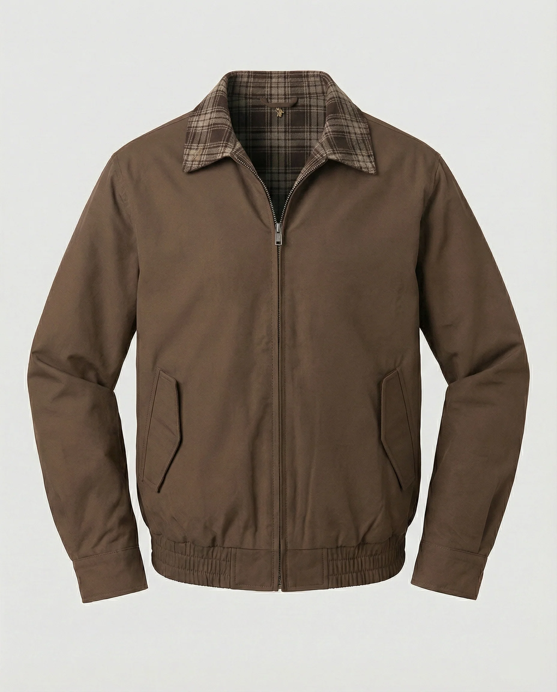 Herren gefütterter Blouson mit kariertem Innenfutter Hemdkragen Elastischer Saum und Druckknopfverschluss Heidi-Mode - Image 5