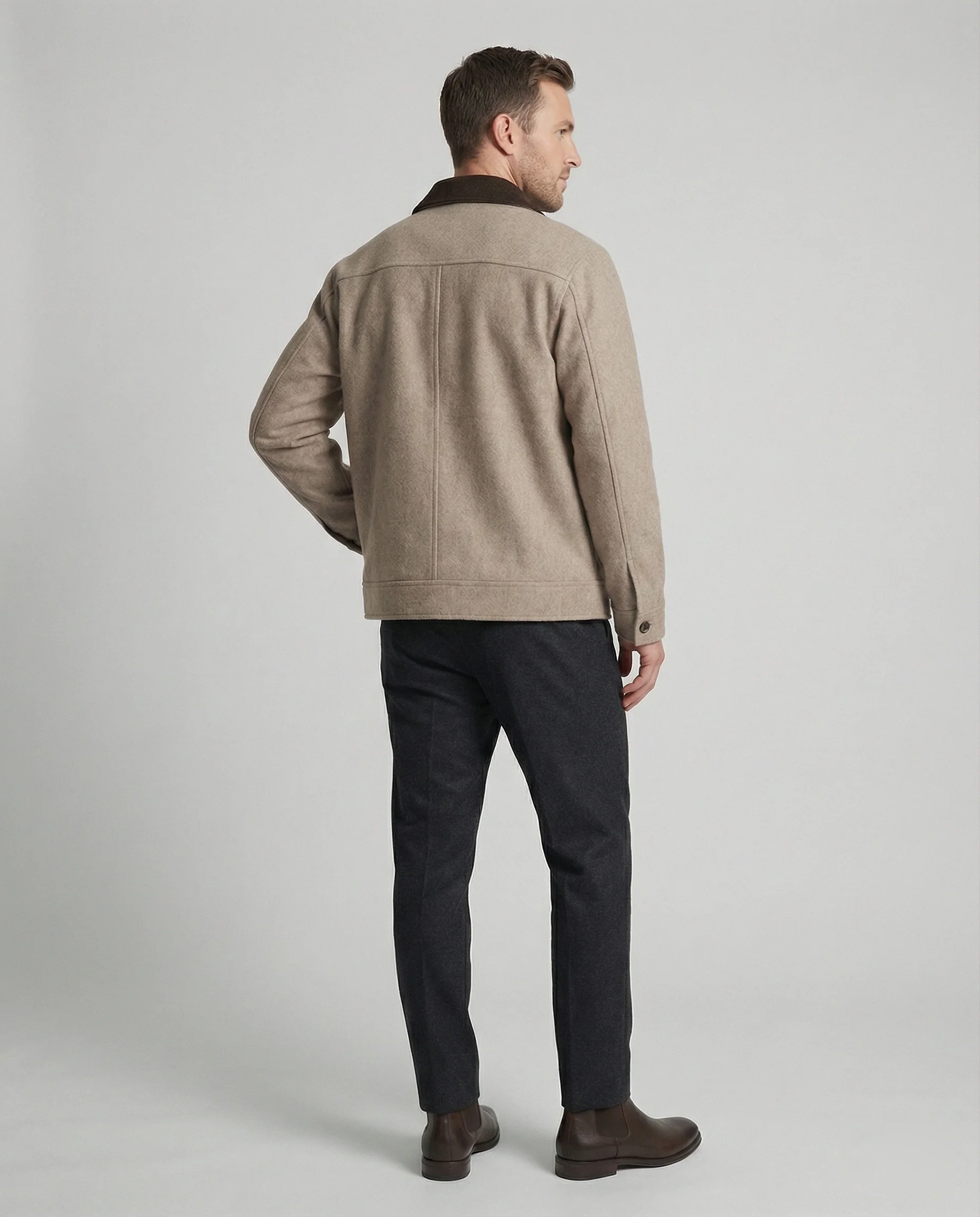 Herren geradliniger Wollmix-Hemdblouson mit Kontrastfutter und verdeckten Eingrifftaschen Heidi-Mode - Image 4