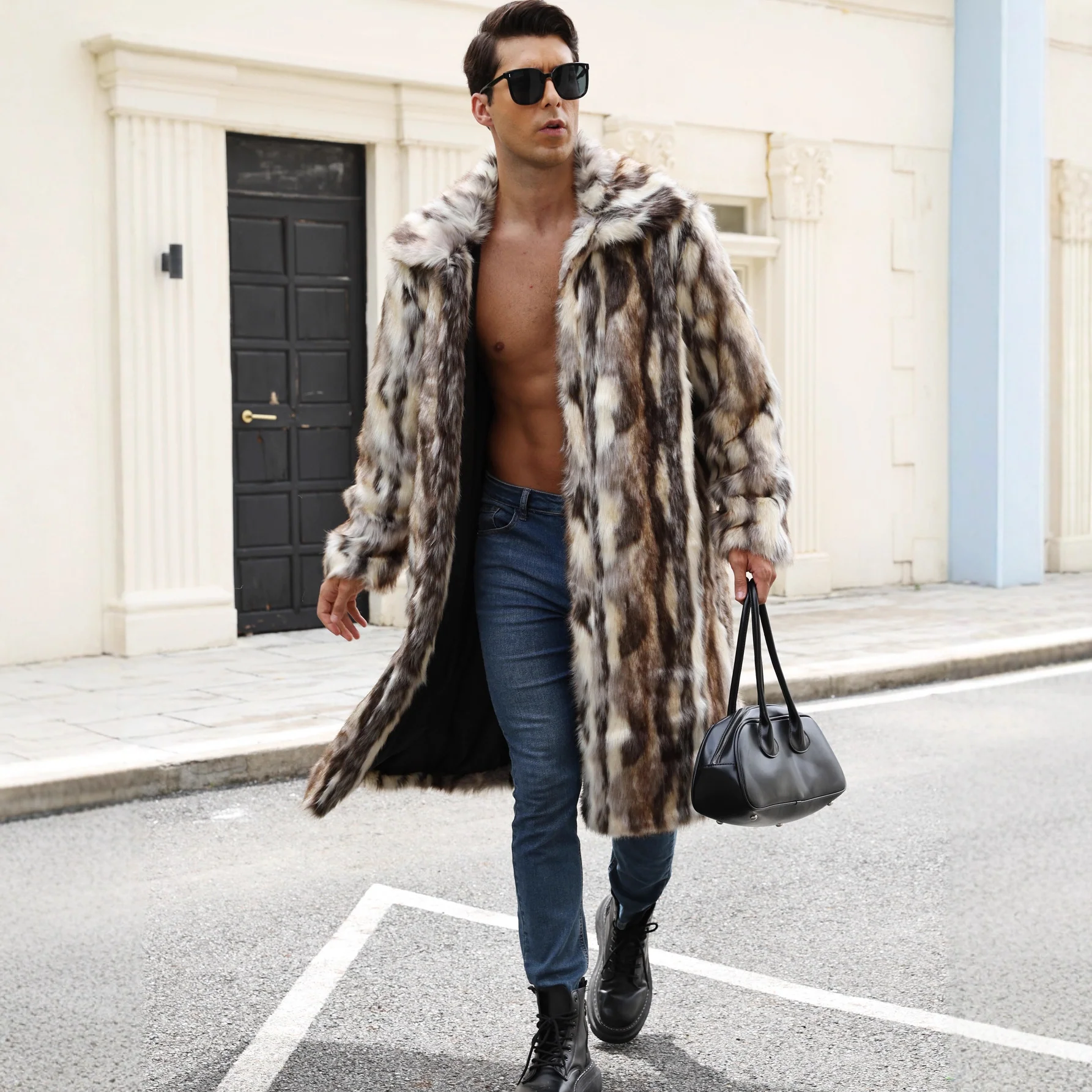 Herren Glamouröser Kunstpelzmantel mit voluminösem Kragen Heidi-Mode - Image 2