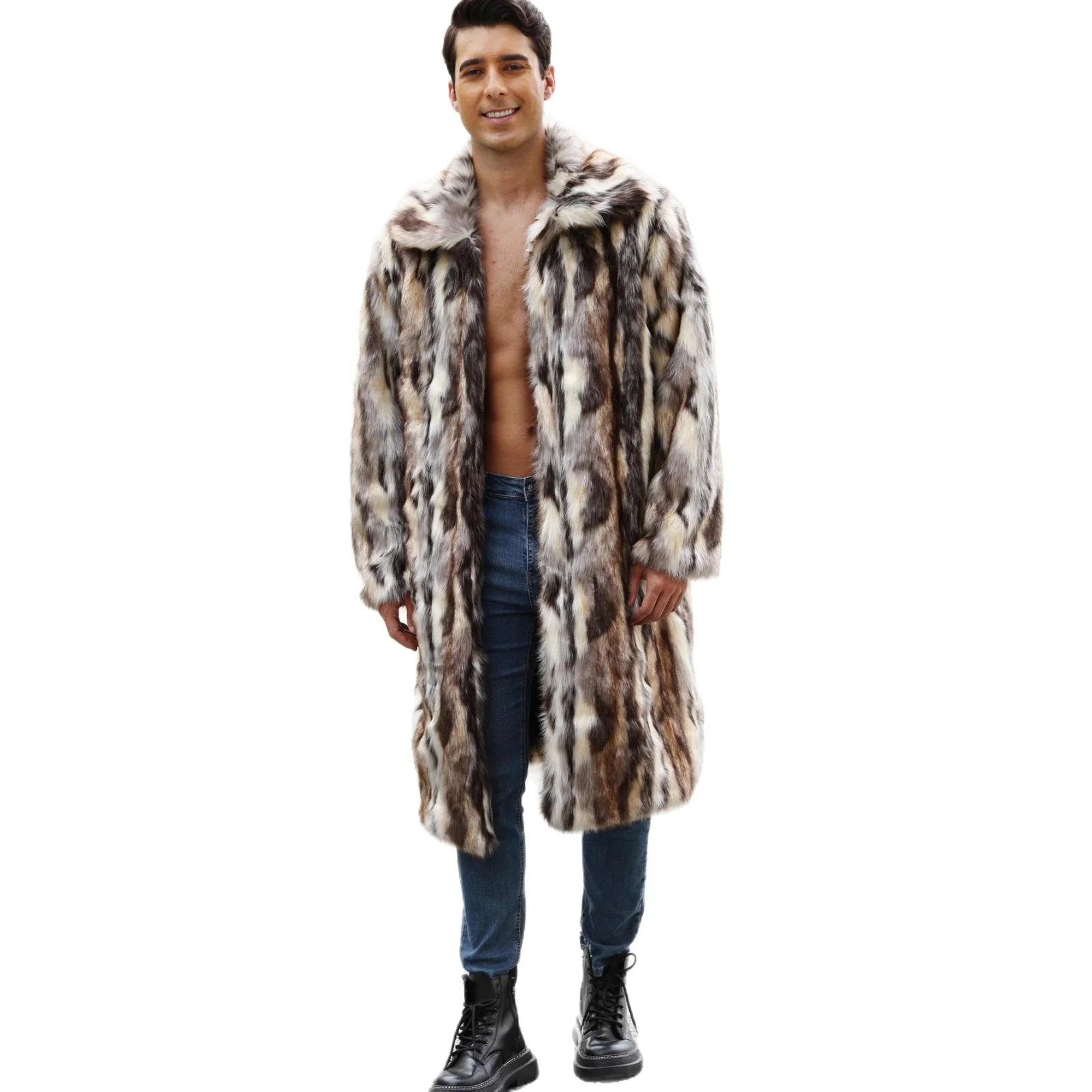 Herren Glamouröser Kunstpelzmantel mit voluminösem Kragen Heidi-Mode - Image 5