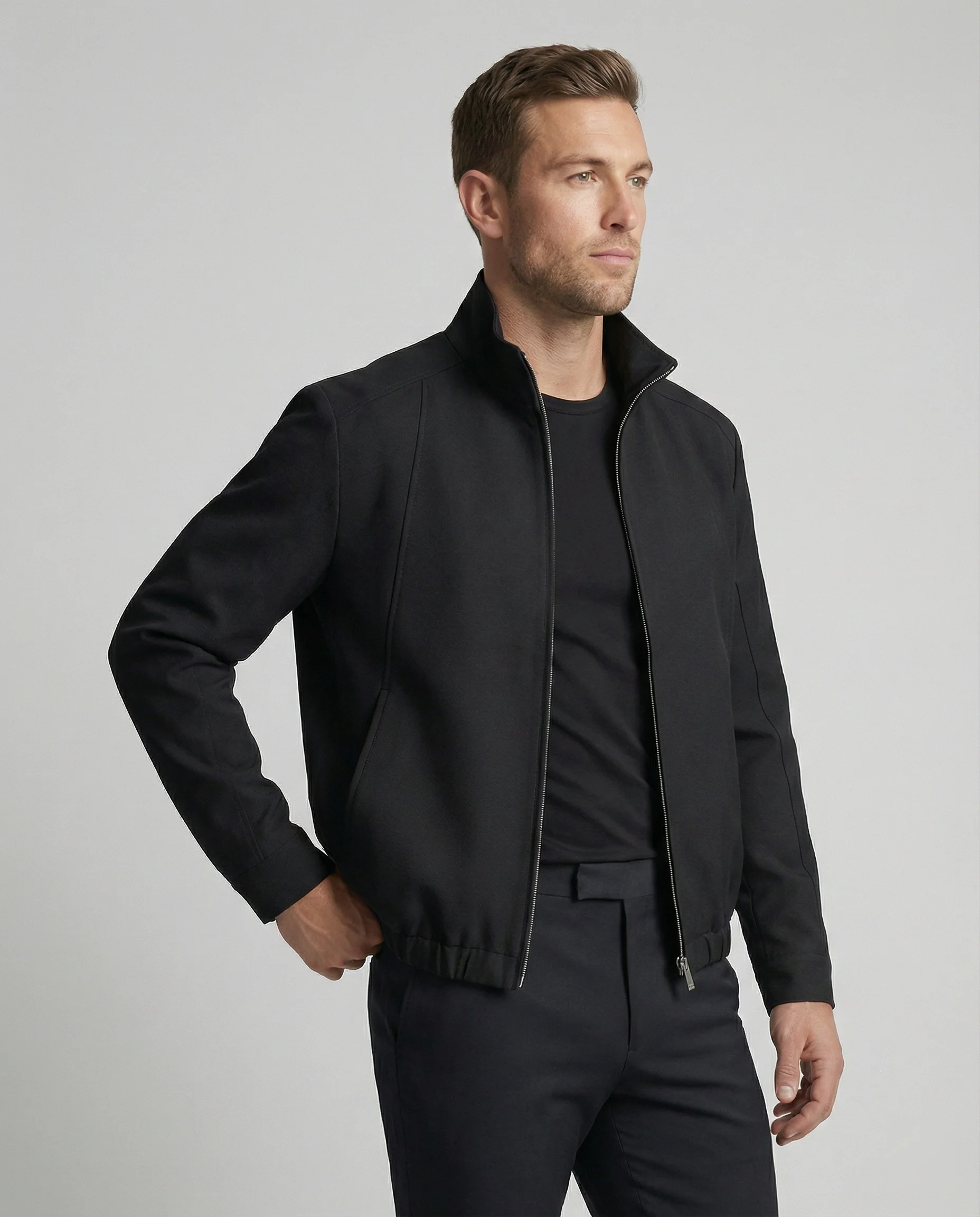 Herren Harrington Jacke Schwarz Deconstructed Silhouette Stehkragen Frühling