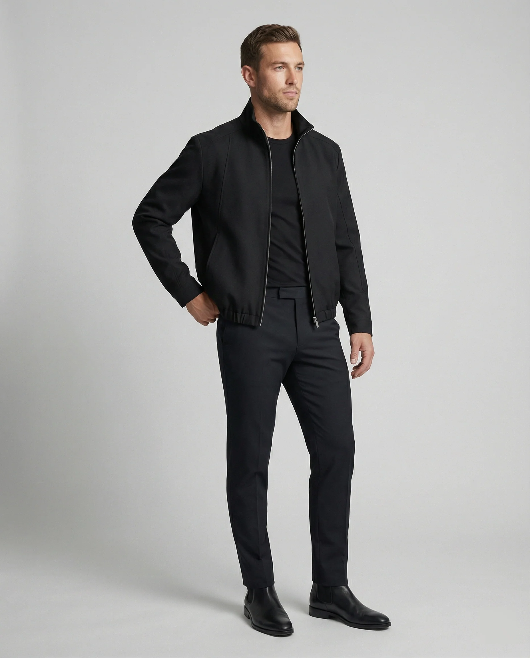 Herren Harrington Jacke Schwarz Deconstructed Silhouette Stehkragen Frühling - Image 3