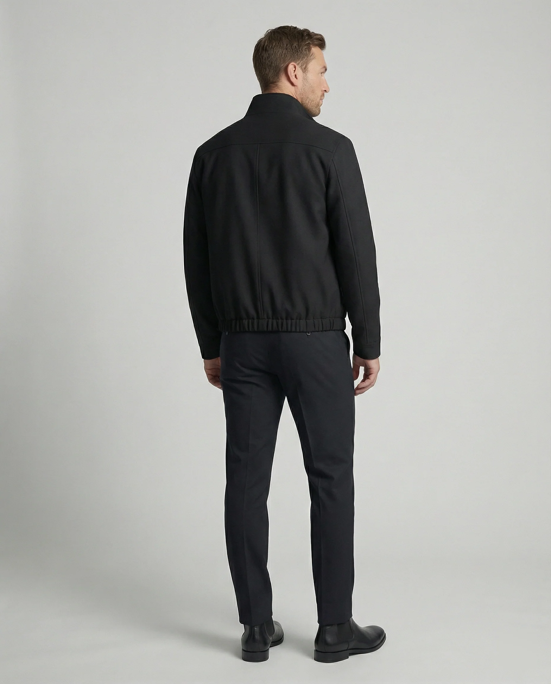 Herren Harrington Jacke Schwarz Deconstructed Silhouette Stehkragen Frühling - Image 4