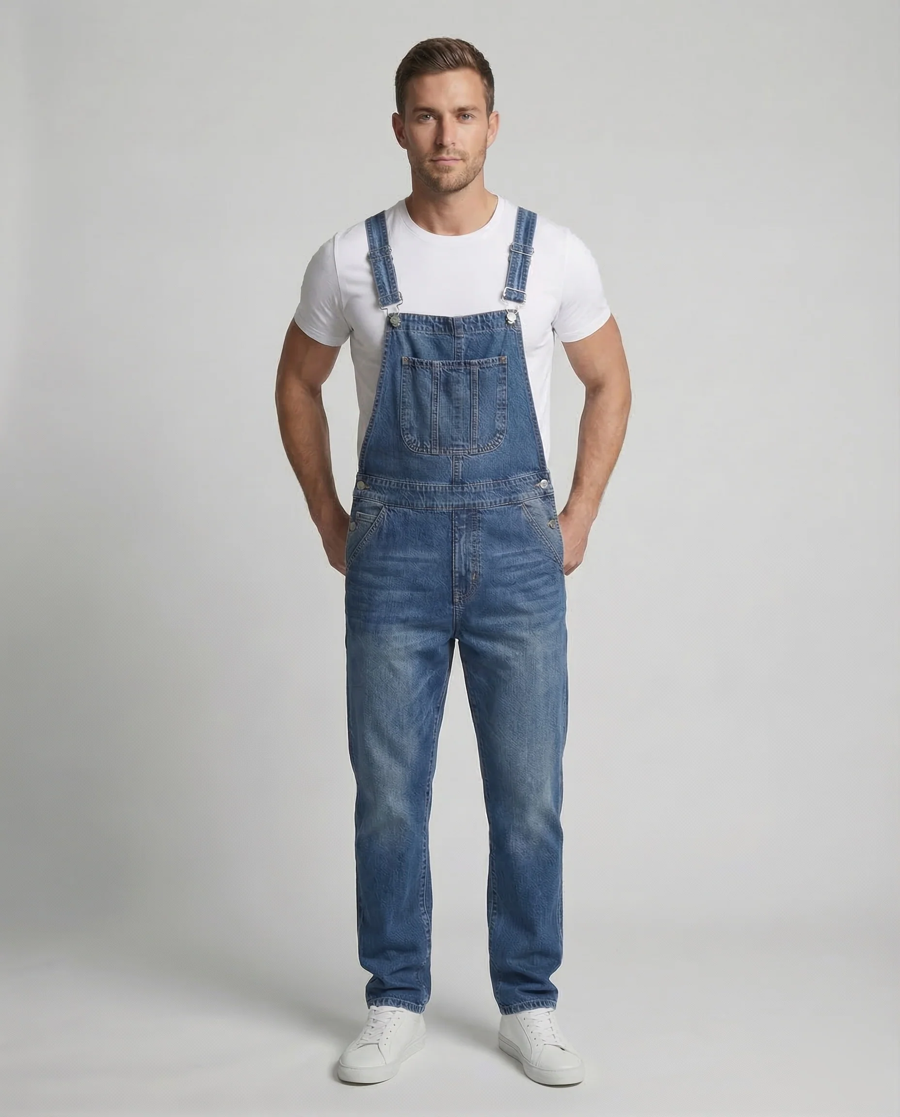 Herren Jeans Latzhose aus Robuster Denim mit Verstellbaren Trägern & Praktischen Taschen | Heidi-Mode