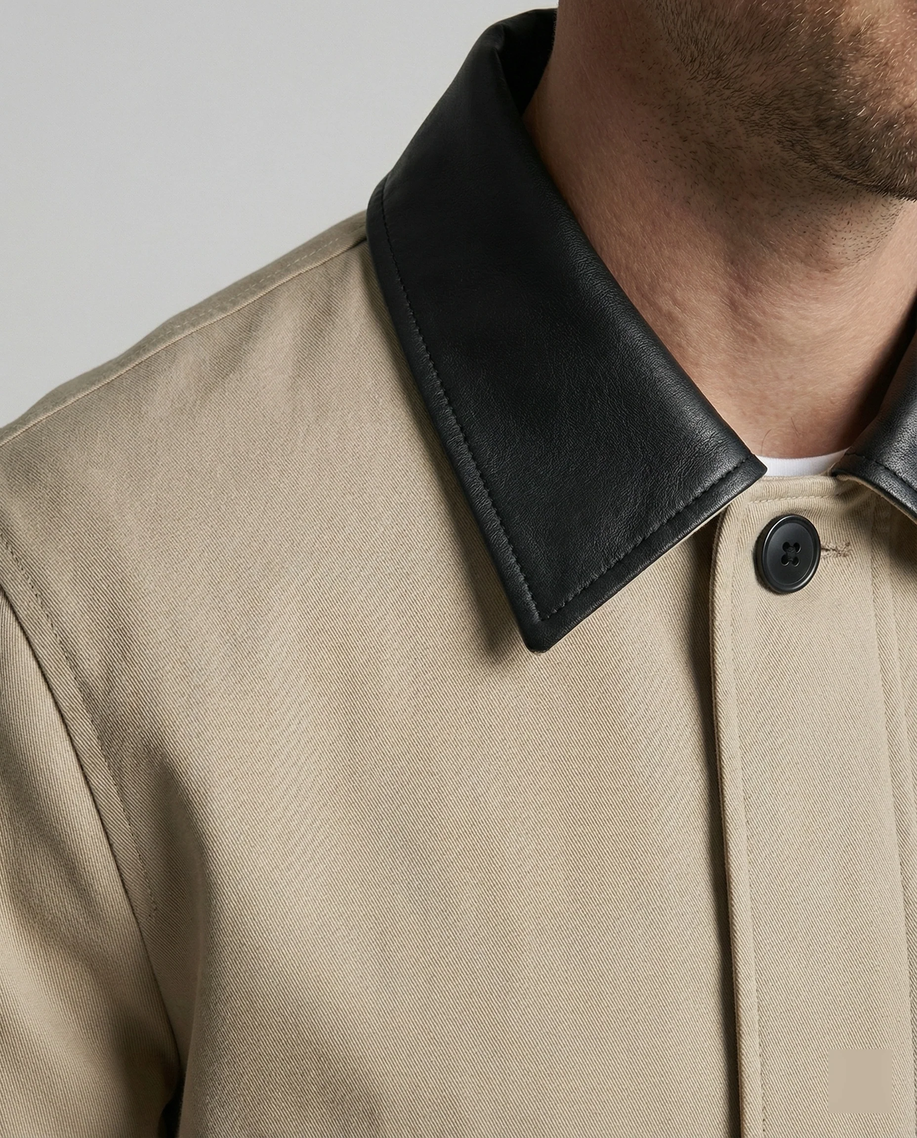 Herren kastenförmige Kurzjacke im Blousonstil mit Kontrastkragen in Lederoptik und seitlichen Eingrifftaschen Heidi-Mode - Image 2