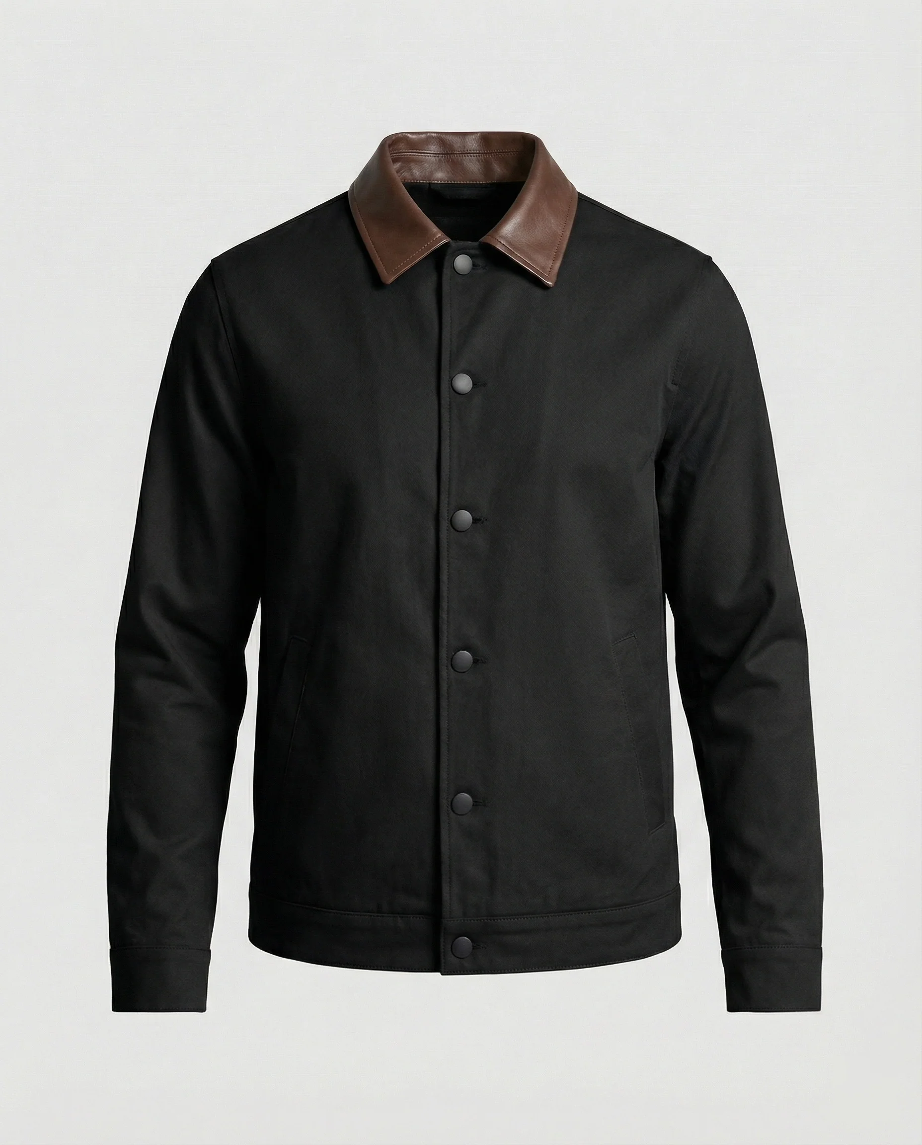 Herren kastenförmige Kurzjacke im Blousonstil mit Kontrastkragen in Lederoptik und seitlichen Eingrifftaschen Heidi-Mode - Image 6