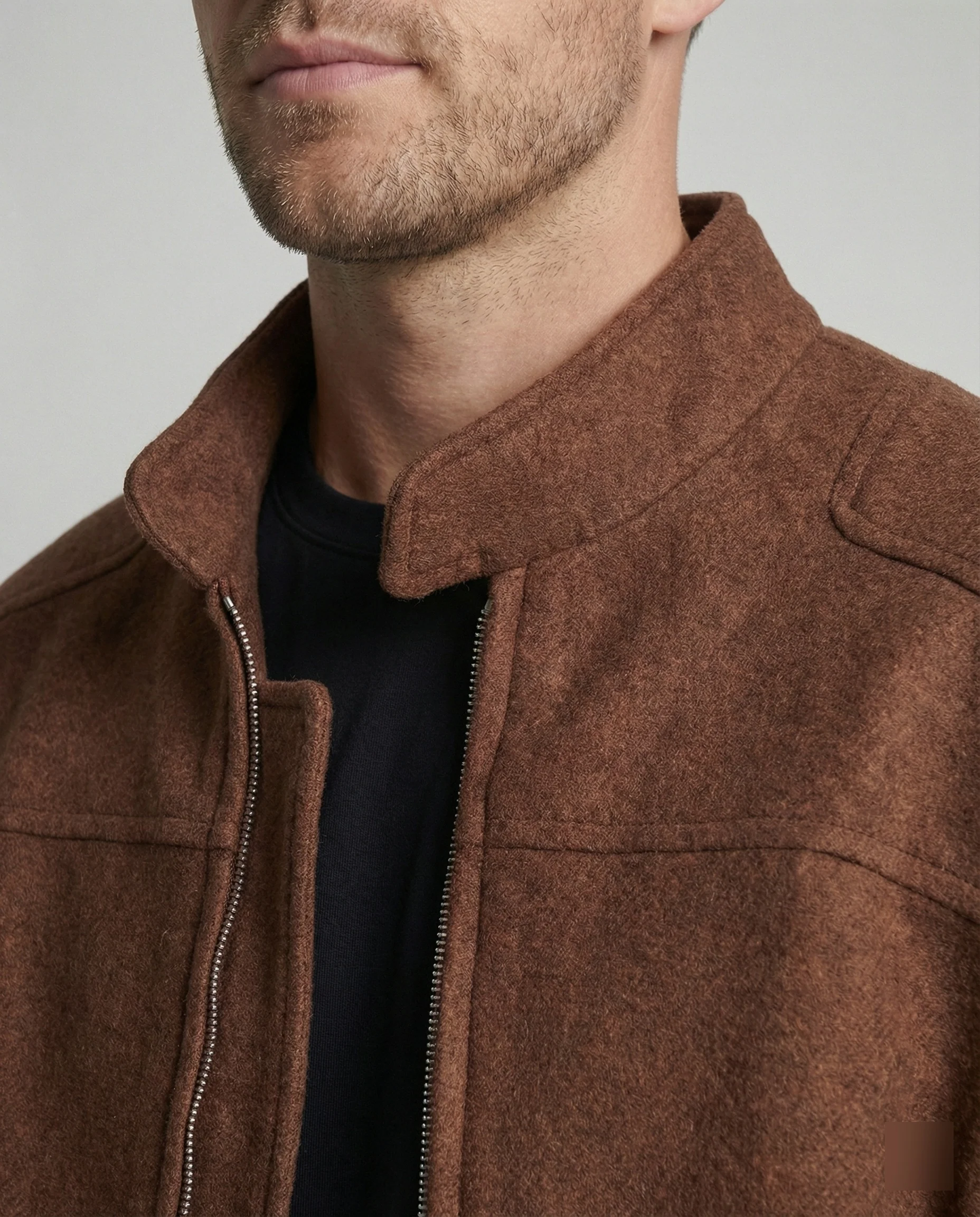 Herren kastig geschnittene Wollmix-Boxyjacke mit Stehkragen und verdecktem Reißverschluss Heidi-Mode - Image 2