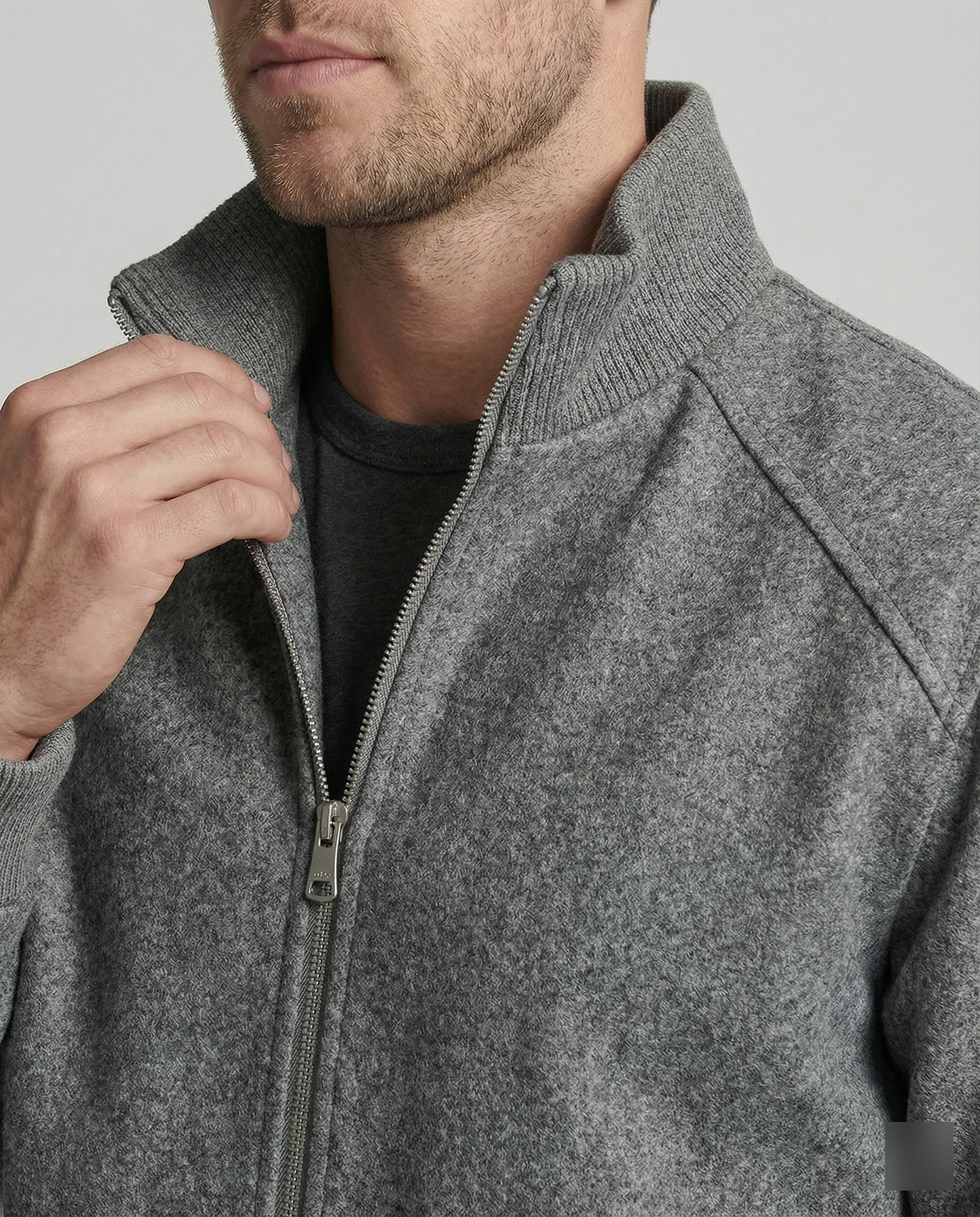 Herren kastig geschnittene Wollmix-Zipjacke mit Stehkragen Raglanärmeln und Rippbündchen Heidi-Mode - Image 2