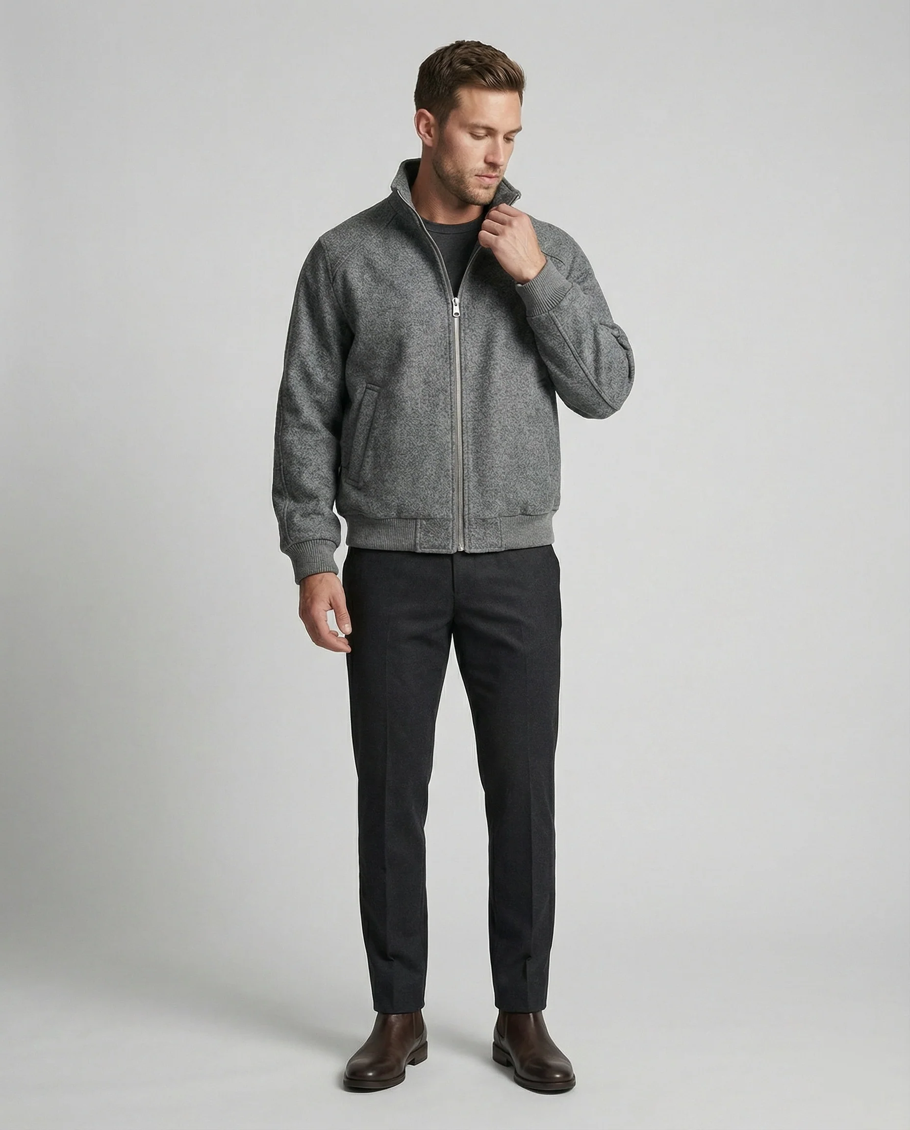 Herren kastig geschnittene Wollmix-Zipjacke mit Stehkragen Raglanärmeln und Rippbündchen Heidi-Mode - Image 3