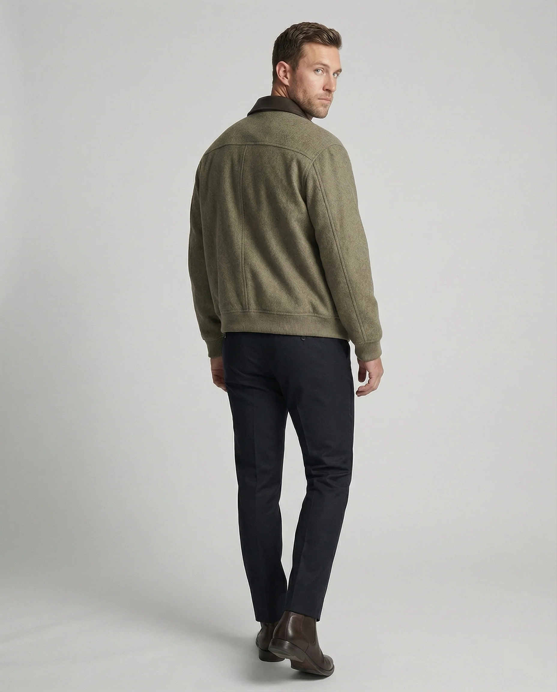 Herren kastig geschnittener Wollmix-Blouson mit Kunstlederkragen, Reißverschluss und Brusttasche mit Reißverschluss Heidi-Mode - Image 4