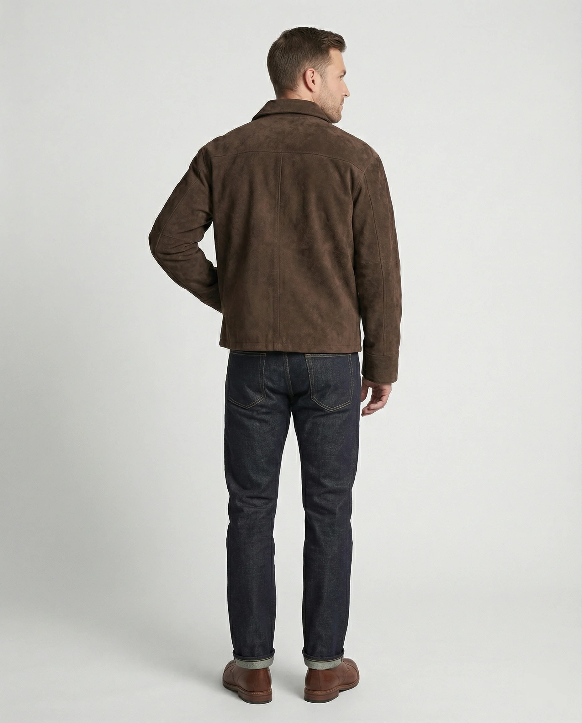 Herren kastige Velourslederjacke mit hohem Kragen Hakenverschluss und Ärmeltasche Heidi-Mode - Image 4