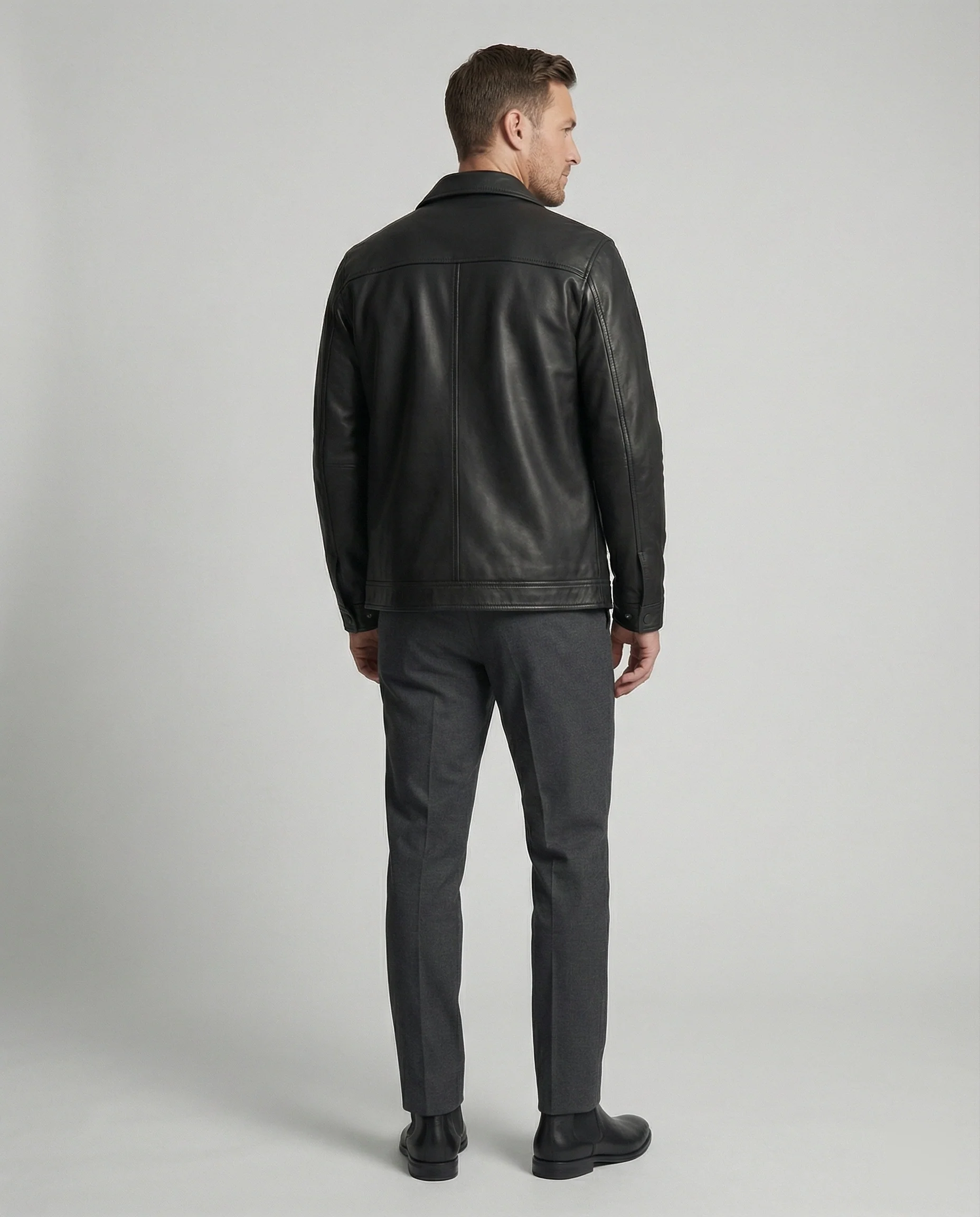 Herren Klassische Kunstlederjacke mit Taschen - Image 3