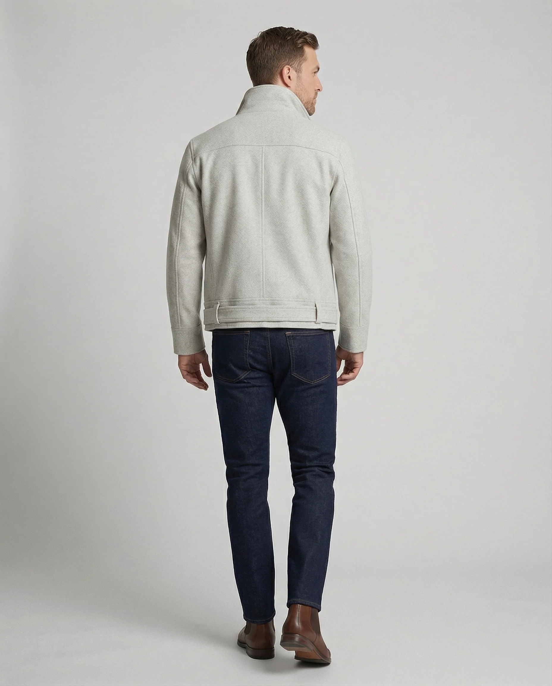 Herren kurz geschnittener Wollmix-Blouson mit hohem Stehkragen und Taillengürtel Heidi-Mode - Image 4
