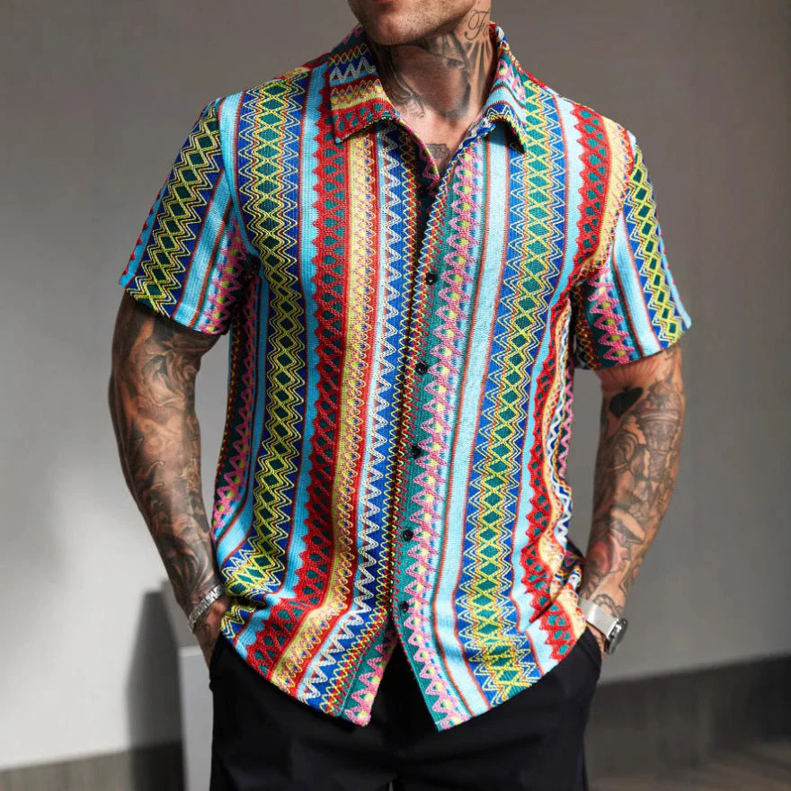 Herren Kurzarmhemd mit Buntem Ethno-Muster Heidi-Mode - Image 3