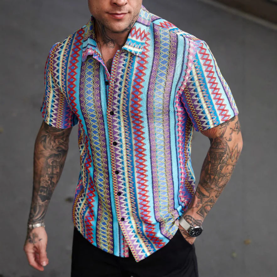 Herren Kurzarmhemd mit Buntem Ethno-Muster Heidi-Mode - Image 4