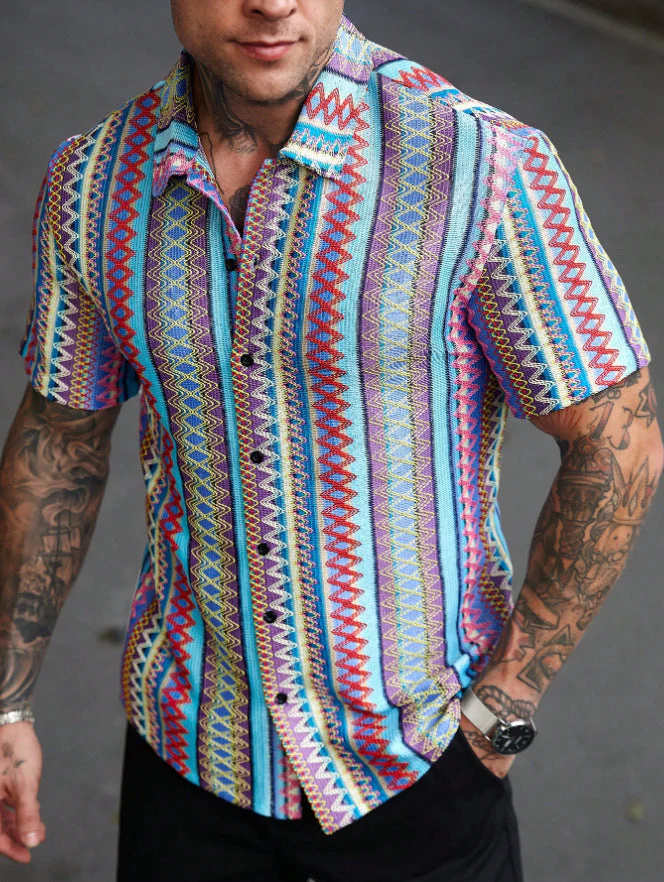 Herren Kurzarmhemd mit Buntem Ethno-Muster Heidi-Mode - Image 6