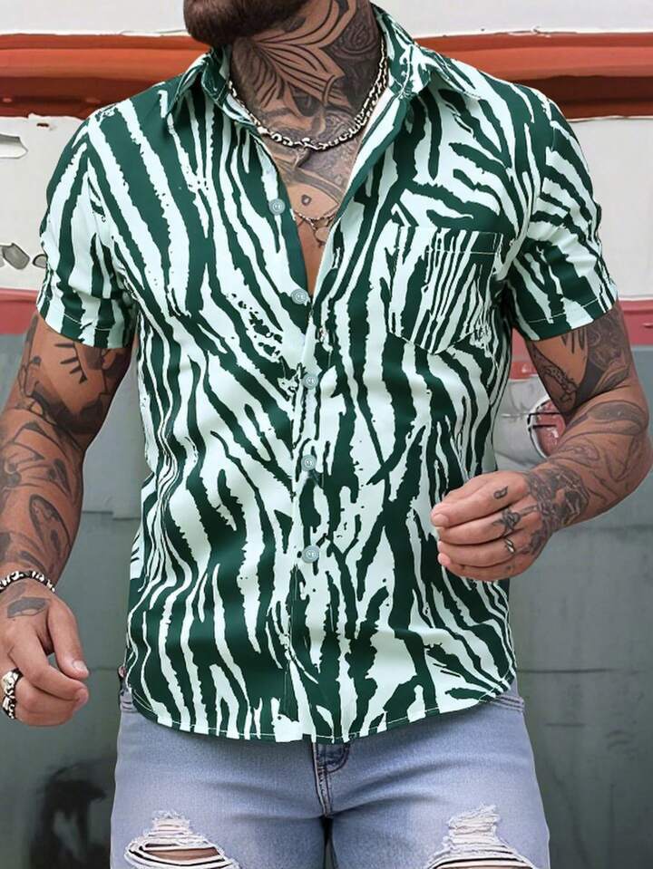 Herren Kurzarmhemd mit Modernem Animal-Print und Lockerer Passform Heidi-Mode - Image 2