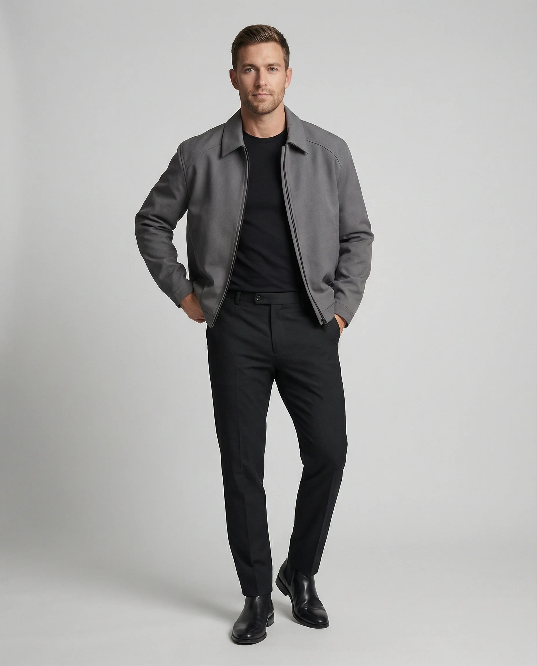 Herren kurze minimalistische Reißverschlussjacke mit Hemdkragen und kastiger Silhouette Heidi-Mode - Image 3