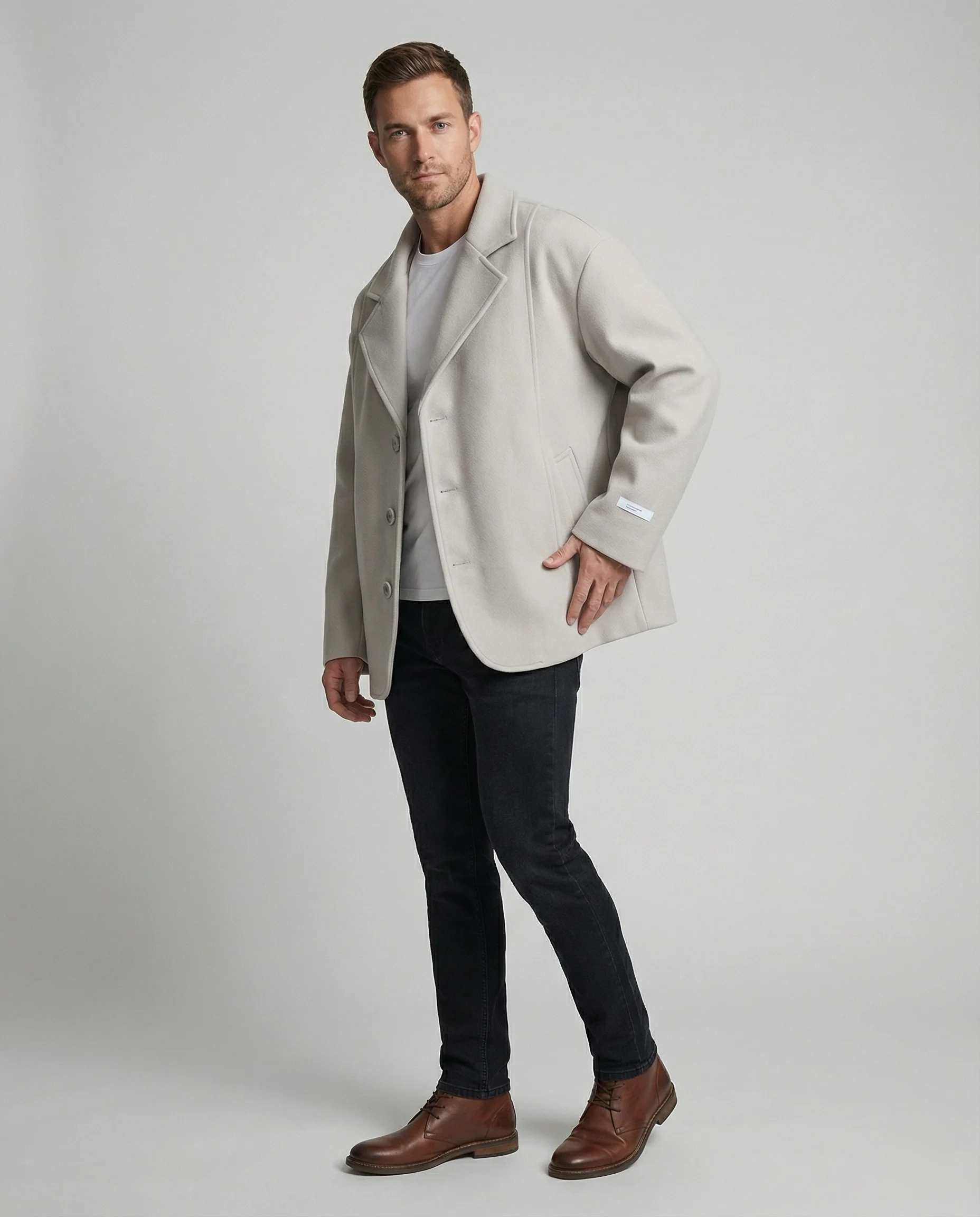 Herren kurzer Wollmix-Sakko mit kastiger Silhouette, tiefem Revers und verdeckten Eingrifftaschen Heidi-Mode - Image 3