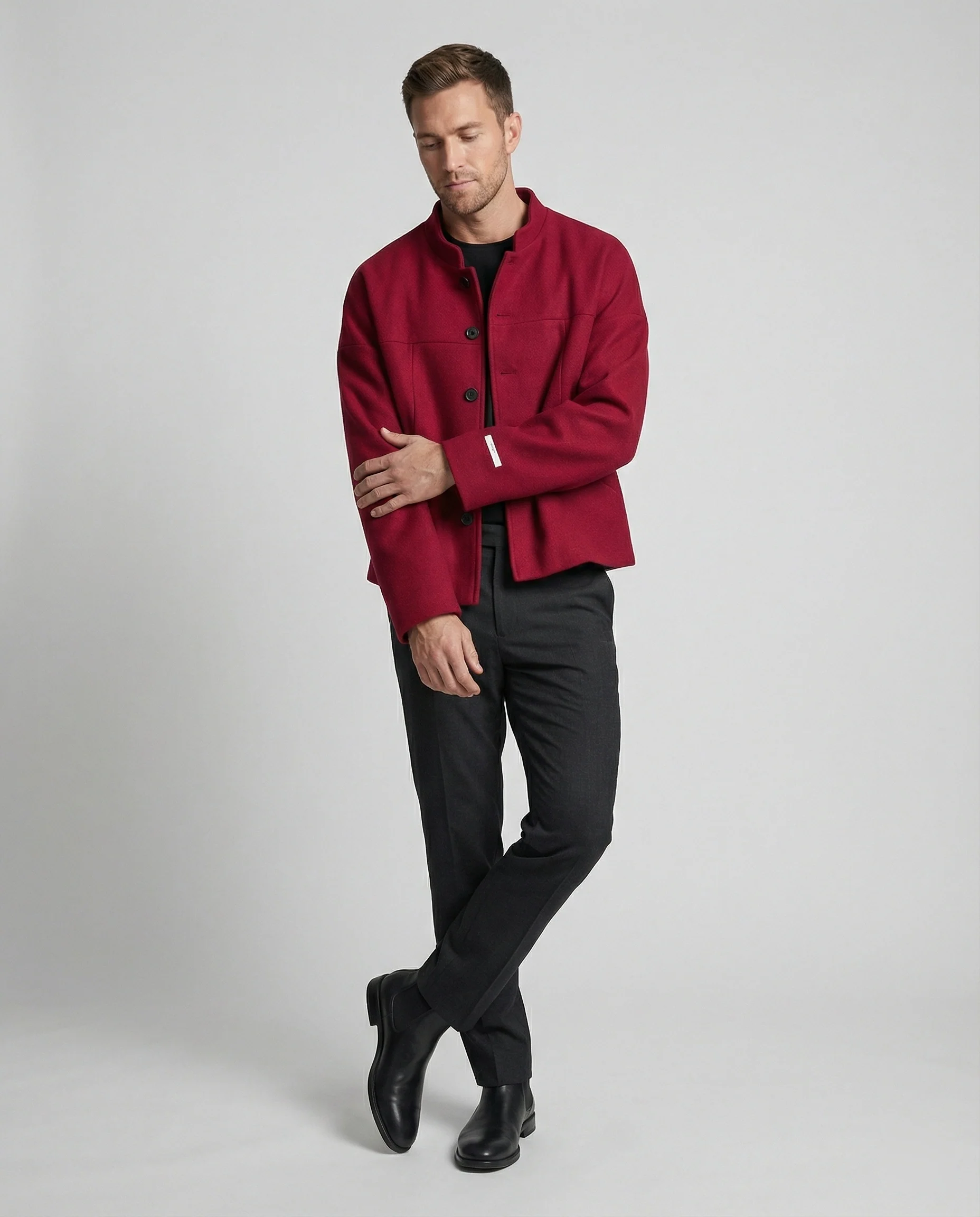 Herren Kurzjacke Stehkragen Retro Design Chinesischer Stil Herbst Trend - Image 3