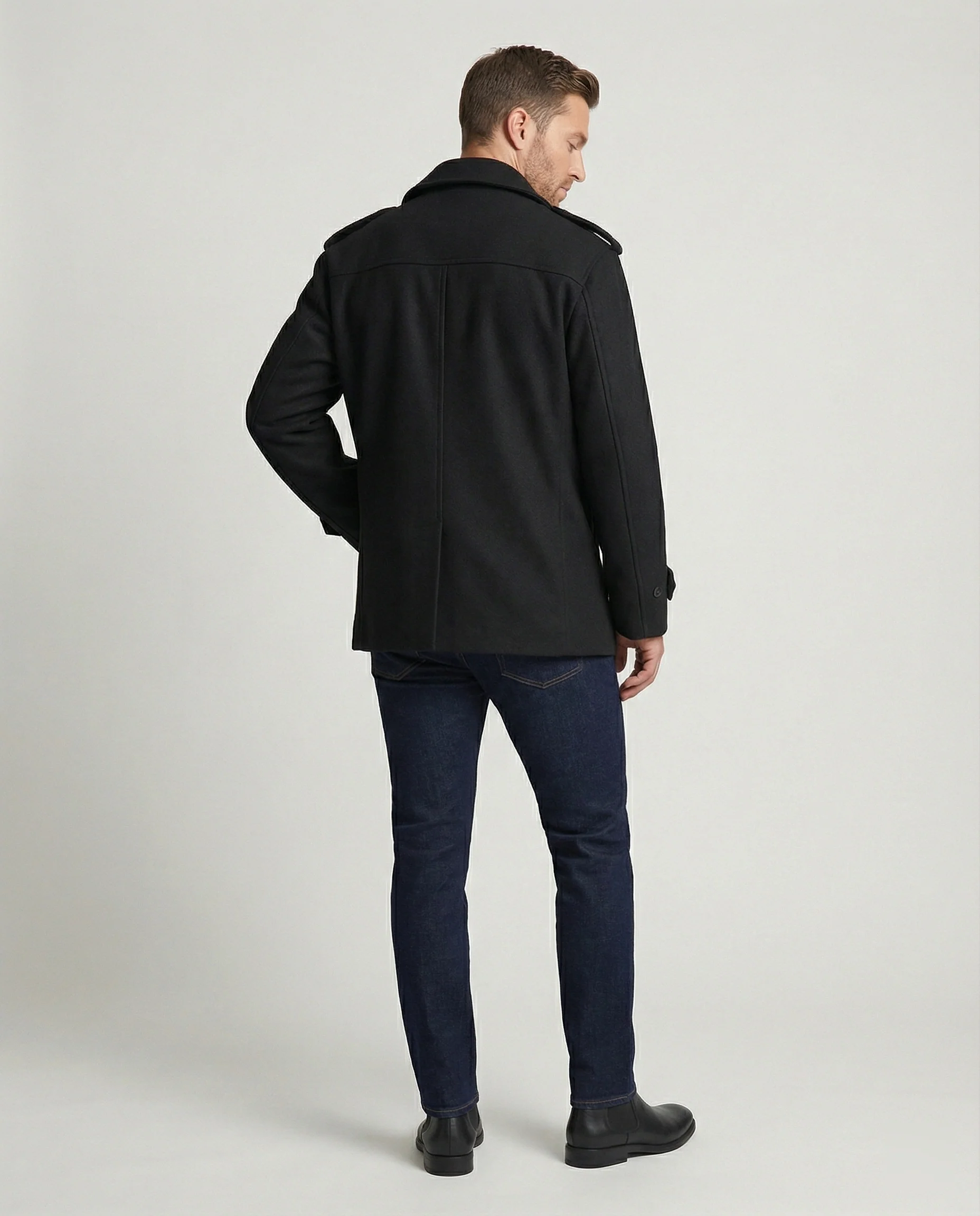 Herren Kurzmantel Raglanärmel Doppelreiher Cleanfit Jacke Schwarz Locker - Image 4
