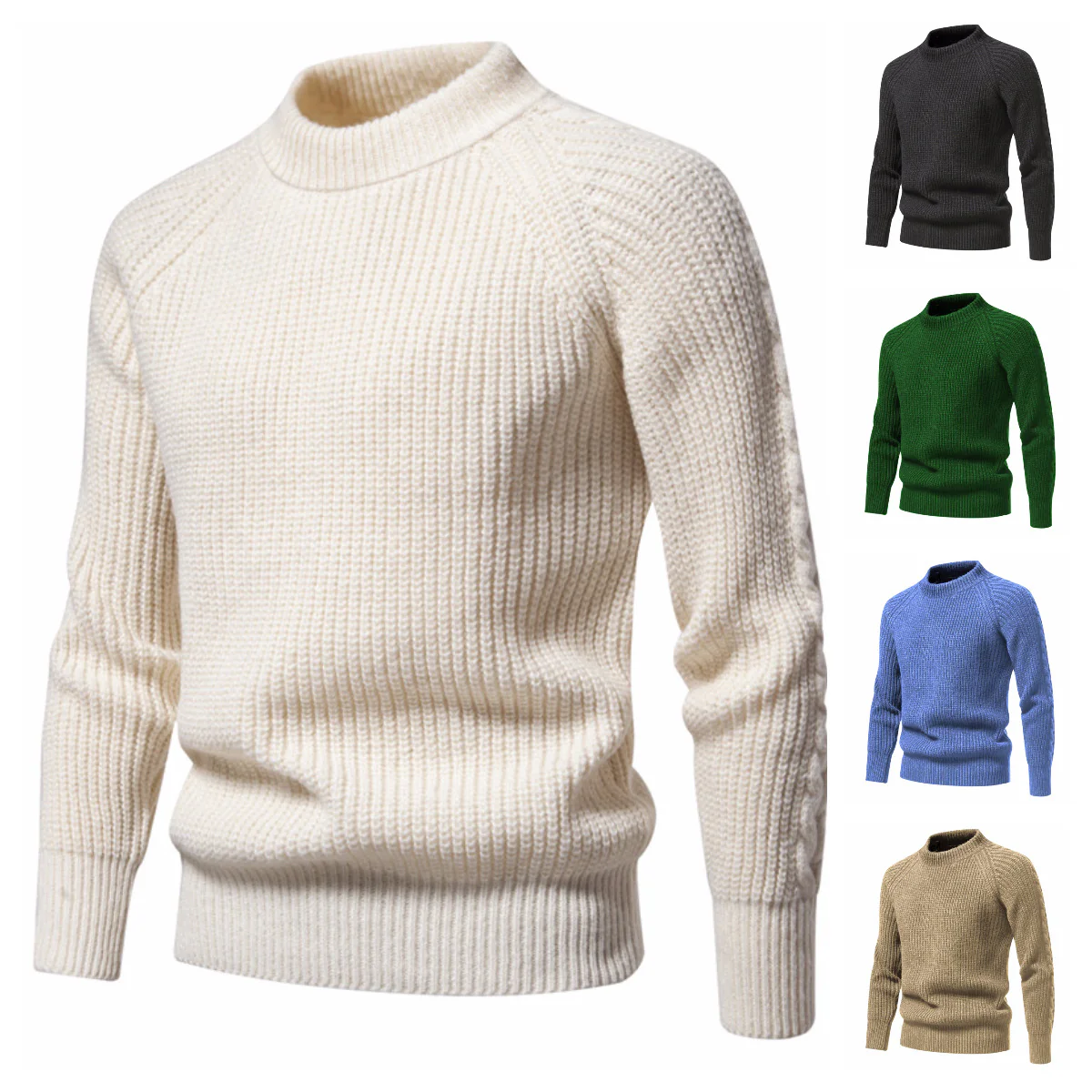 Herren kuscheliger Strickpullover mit hohem Kragen und Raglanmuster Heidi-Mode - Image 4
