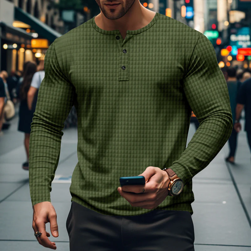 Herren Langarm-Hemd mit knopfbarem Kragen und strukturiertem Design Heidi-Mode - Image 3