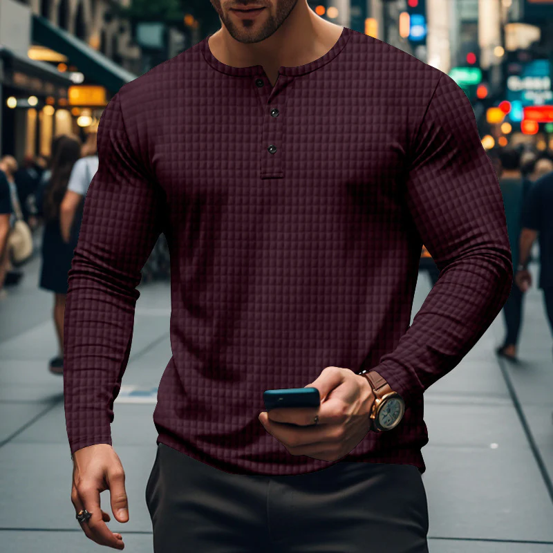 Herren Langarm-Hemd mit knopfbarem Kragen und strukturiertem Design Heidi-Mode - Image 4