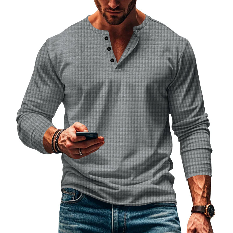 Herren Langarm-Hemd mit knopfbarem Kragen und strukturiertem Design Heidi-Mode - Image 8