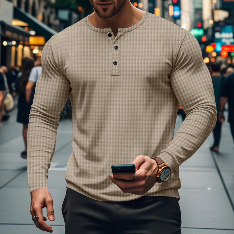 Herren Langarm-Hemd mit knopfbarem Kragen und strukturiertem Design Heidi-Mode - Image 9