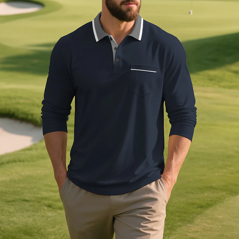 Herren Langarm Polo-Shirt aus atmungsaktivem Stoff mit modernem Kragen Heidi-Mode - Image 3