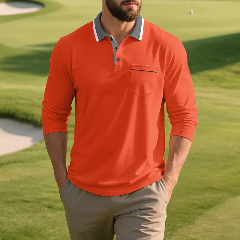 Herren Langarm Polo-Shirt aus atmungsaktivem Stoff mit modernem Kragen Heidi-Mode - Image 4