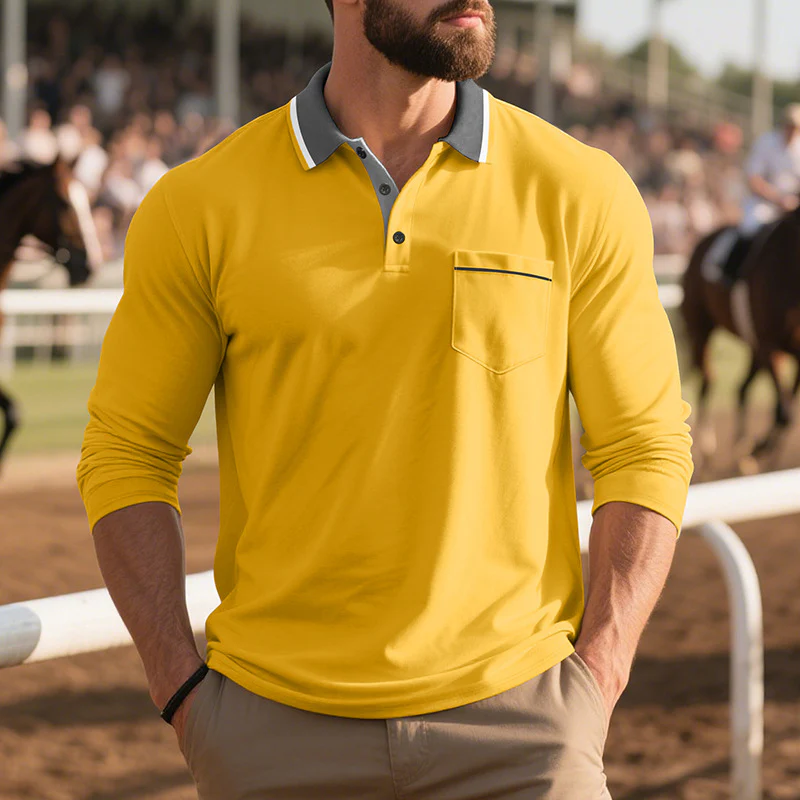 Herren Langarm Polo-Shirt aus atmungsaktivem Stoff mit modernem Kragen Heidi-Mode - Image 7