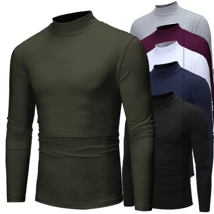 Herren Langarm T-Shirt mit stehendem Kragen und figurschmeichelndem Schnitt Heidi-Mode