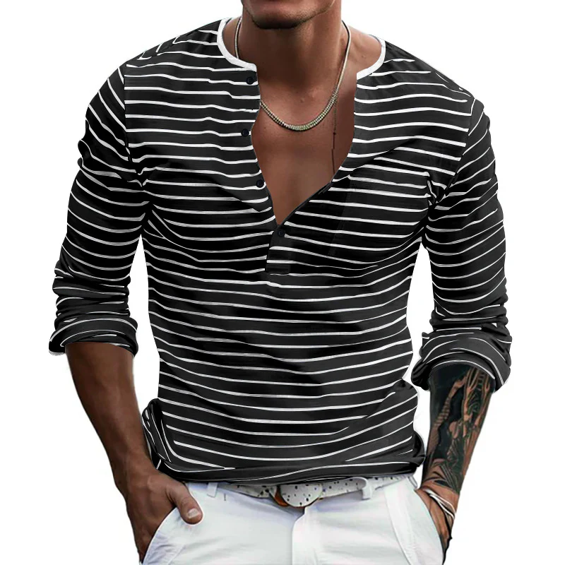 Herren Langarmshirt mit gestreiftem Design und Knopfleiste Heidi-Mode - Image 3