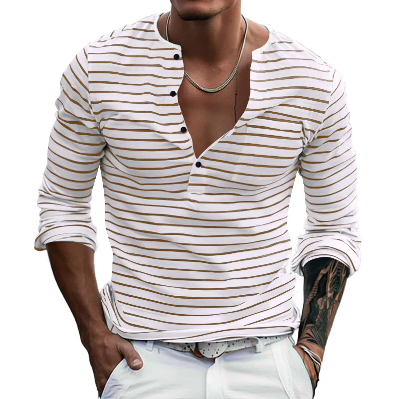 Herren Langarmshirt mit gestreiftem Design und Knopfleiste Heidi-Mode - Image 4
