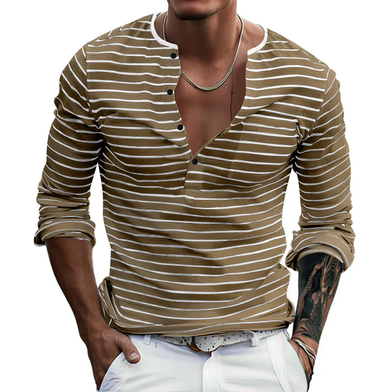 Herren Langarmshirt mit gestreiftem Design und Knopfleiste Heidi-Mode - Image 5