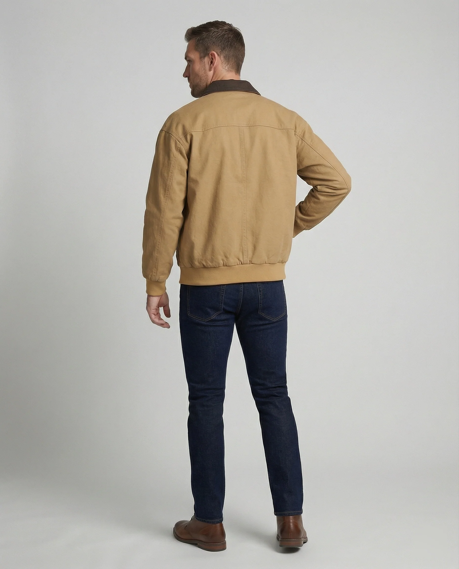 Herren lässige Workerjacke mit kontrastkragen Reißverschlussfront und Rippbündchen Heidi-Mode - Image 4