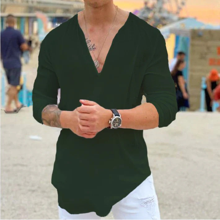 Herren lässiges V-Ausschnitt Langarmshirt Heidi-Mode - Image 2