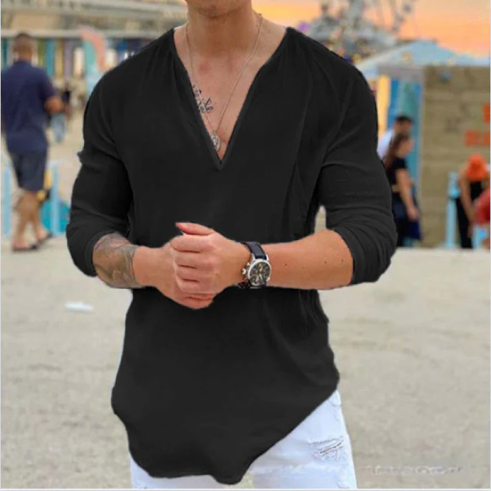 Herren lässiges V-Ausschnitt Langarmshirt Heidi-Mode - Image 8
