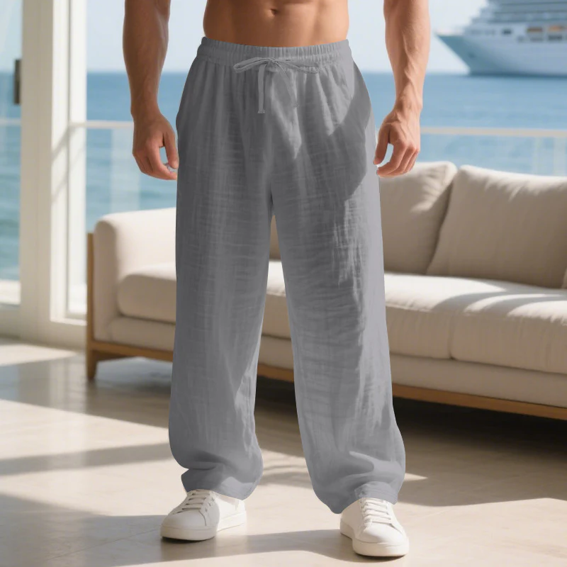 Herren lockere Sommerhose aus leichtem Leinenmaterial mit elastischem Bund und Seitentaschen Heidi-Mode - Image 3