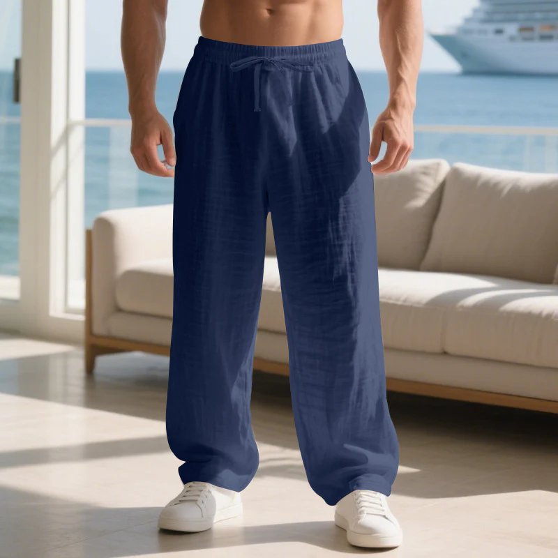 Herren lockere Sommerhose aus leichtem Leinenmaterial mit elastischem Bund und Seitentaschen Heidi-Mode - Image 4